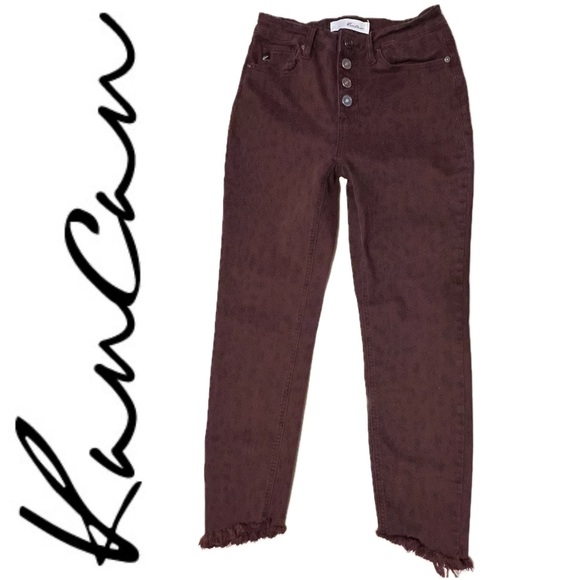 KanCan Denim - KanCan Victoria Mid-Rise Button Fly Jeans | Burgundy | Size 7 / 27